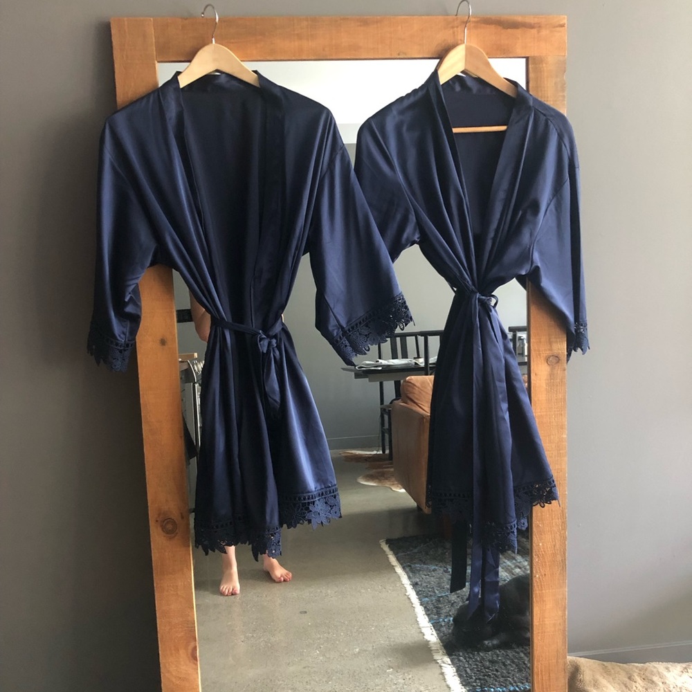 Two Silk Navy Blue Getting Ready Robes